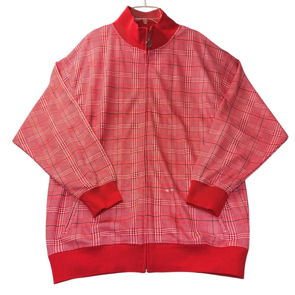 80s Hip Hop Inspired Red Plaid Track Zip Jacket Men 3XL Y2K Streetwear